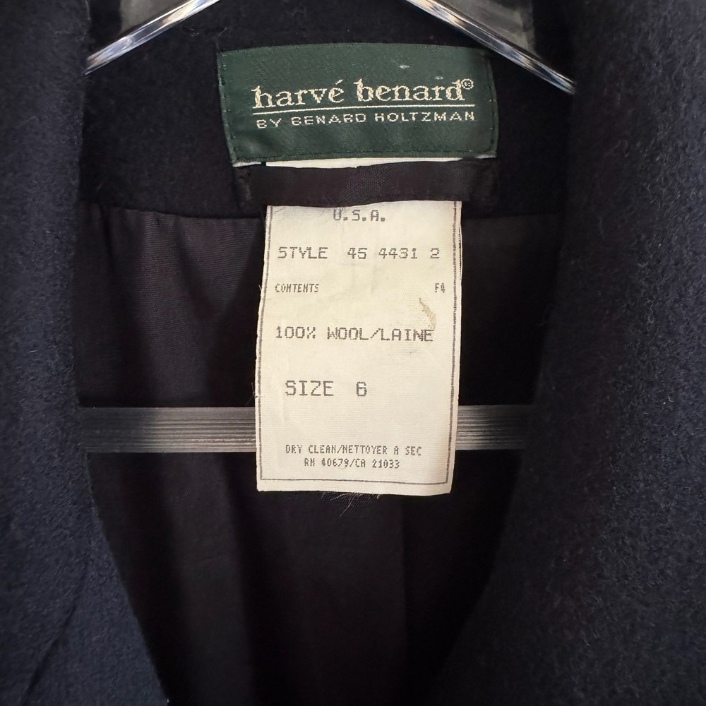 Vintage Harve Benard Womens 100% Wool Long Overcoat Navy Union Made ILGWU Pocket - Picture 2 of 9